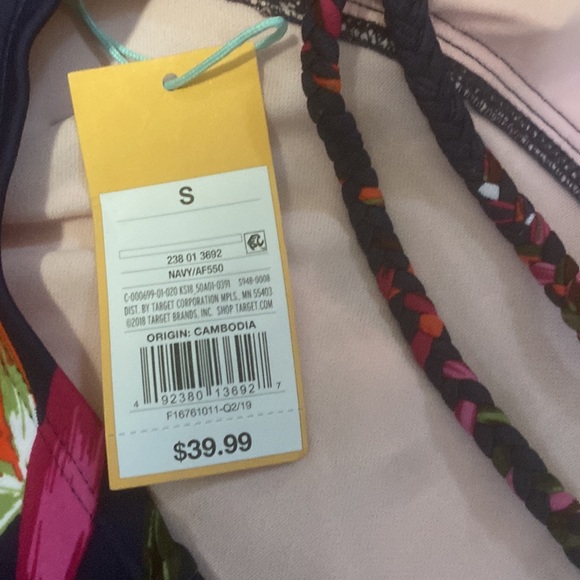 NWT size Small Kona Sol navy blue and pink floral one-piece swim suit - Picture 4 of 6